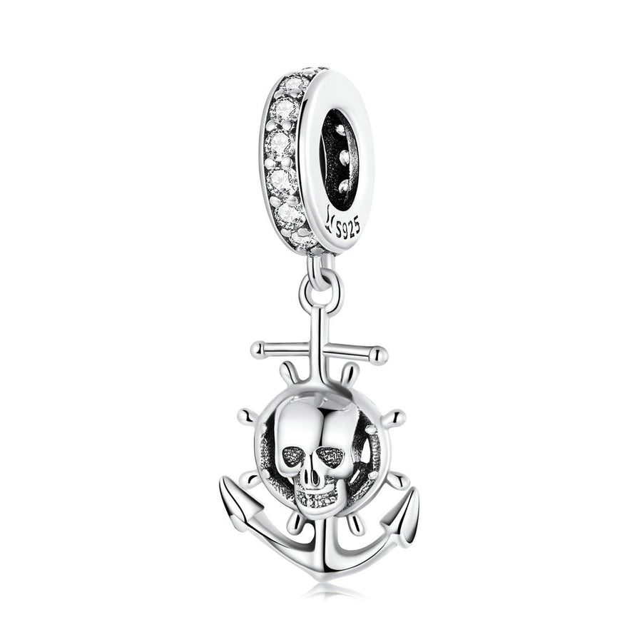 925 Sterling Silver Pirate Skull Pendant For Bracelet Or Necklace