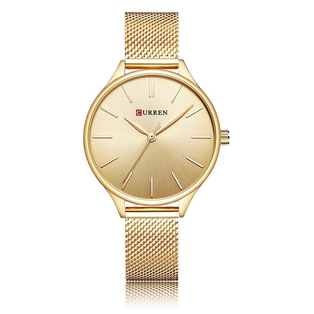 Waterproof Women Quartz Watch with Steel Strap - Casual Design - Gold Shell Gold Surface