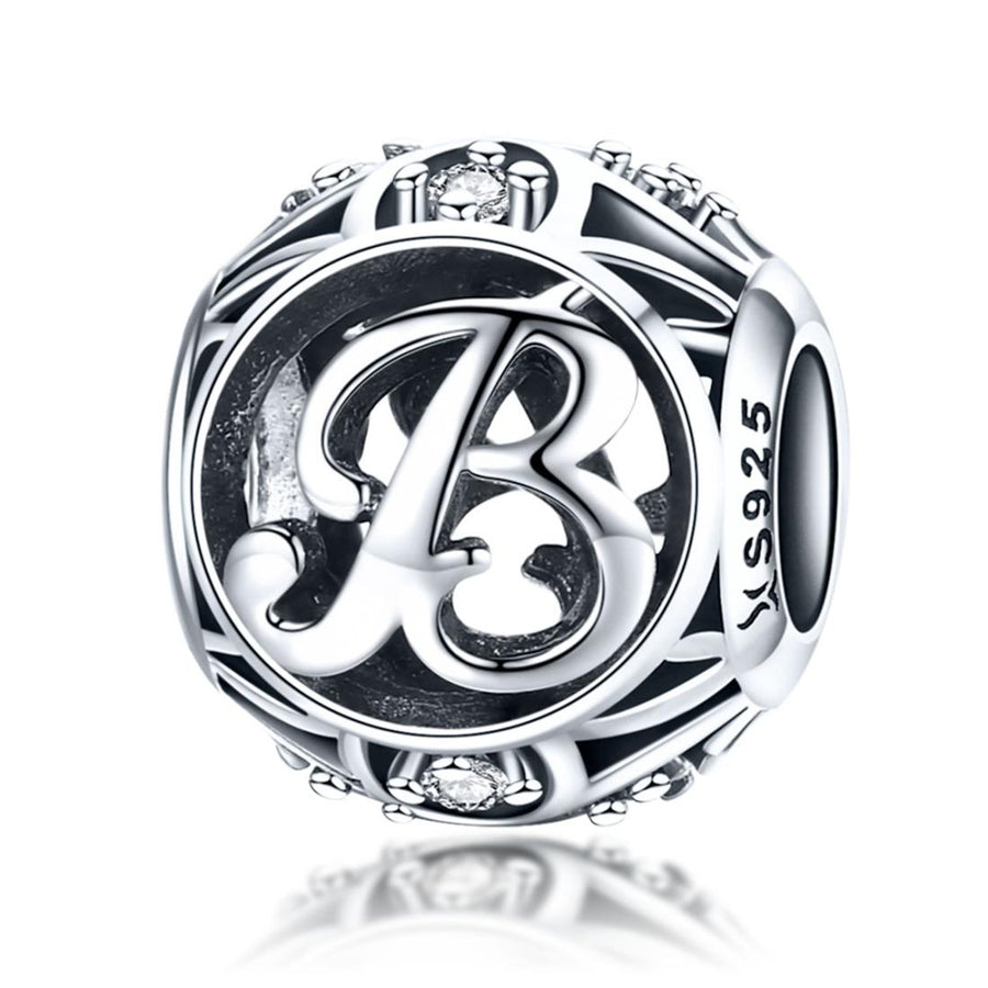 925 Sterling Silver Personalized Letter Beads For Diy Bracelets & Necklaces Style - B