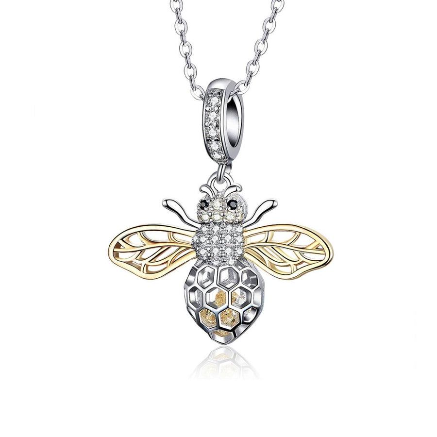 925 Sterling Silver Bee Zircon Pendant Necklace Diy Lady Style - Pendent + Necklace