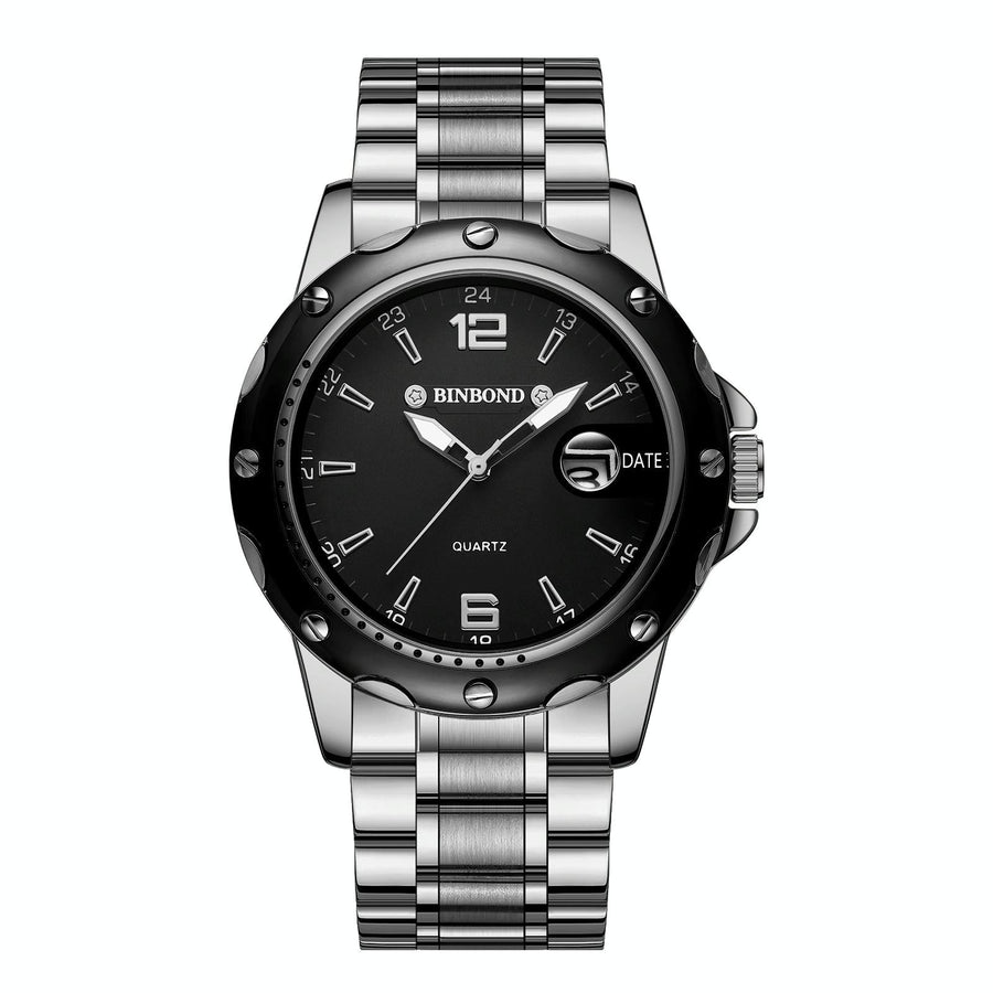 Waterproof Luminous Quartz Watch for Outdoor - White Steel-Black