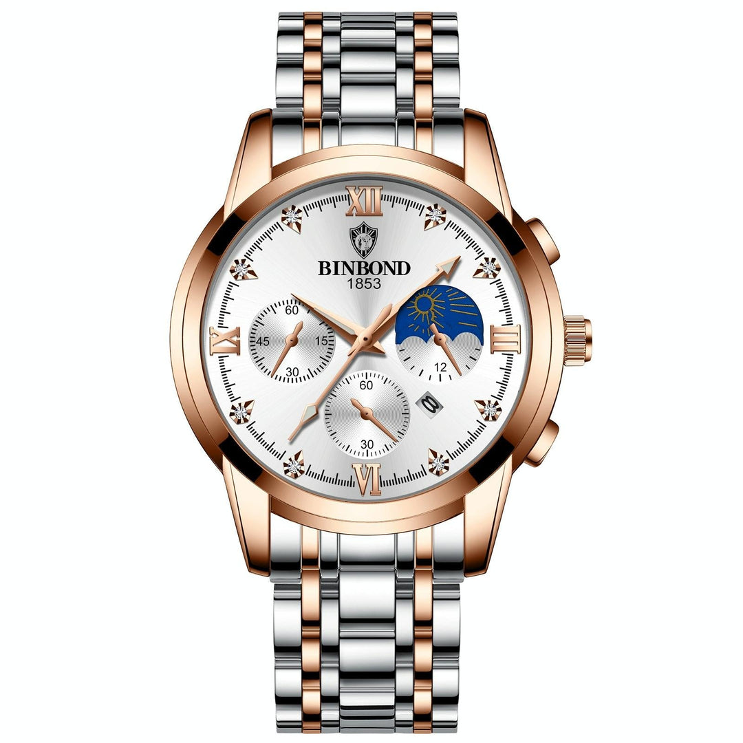 Waterproof Luminous Men Watch with Calendar - Rose Gold and White 30m