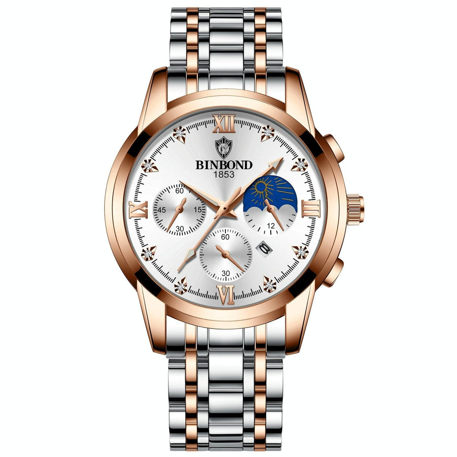 Waterproof Luminous Men Watch with Calendar - Rose Gold and White 30m