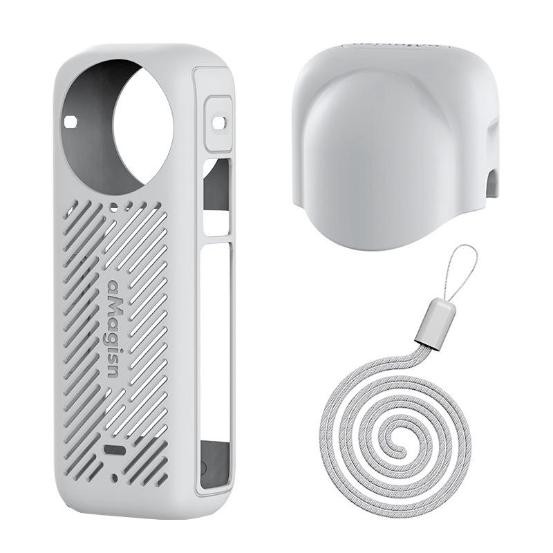 Amagisn Silicone Protective Cover for Insta360 X4 - Body Case + Lens Cover Gray