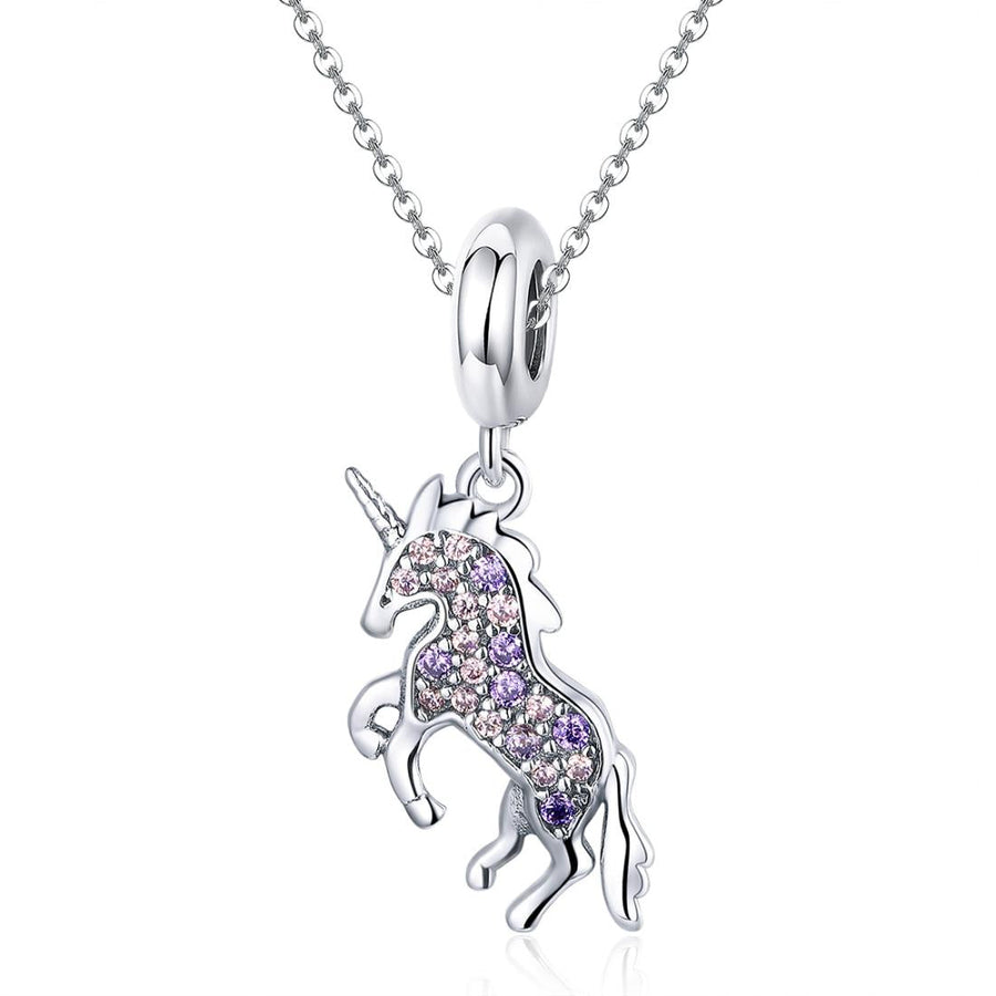 925 Sterling Silver Unicorn Diy Beaded Bracelet Necklace Set Pendant Beads Style - Bead + Necklace