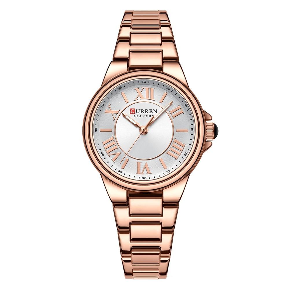 Waterproof Women Watch with Steel Strap - Casual Design - Rose Shell White