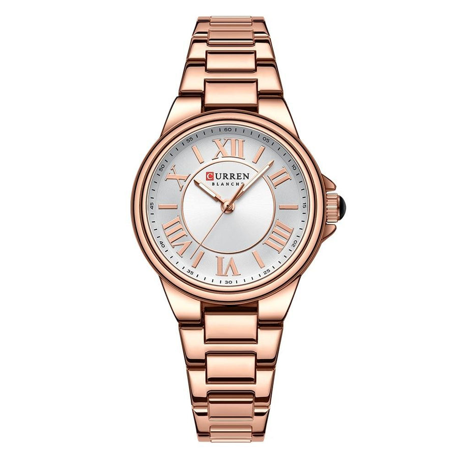 Waterproof Women Watch with Steel Strap - Casual Design - Rose Shell White