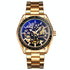 Golden Black Face Men Automatic Skeleton Watch with Steel Band