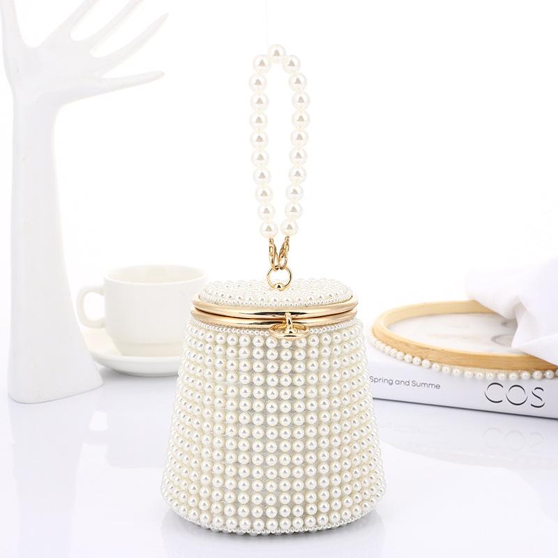 White & Beige Pearl Mini Tote Bag