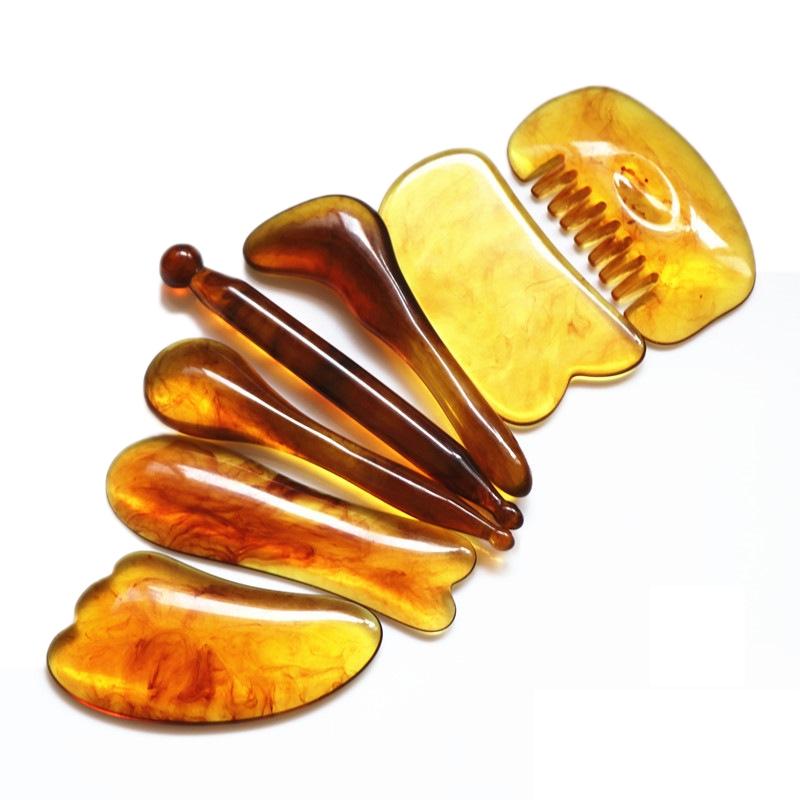 7-Piece Facial Tendon Stick & Scraping Board Set For Meridian Acupuncture Amber