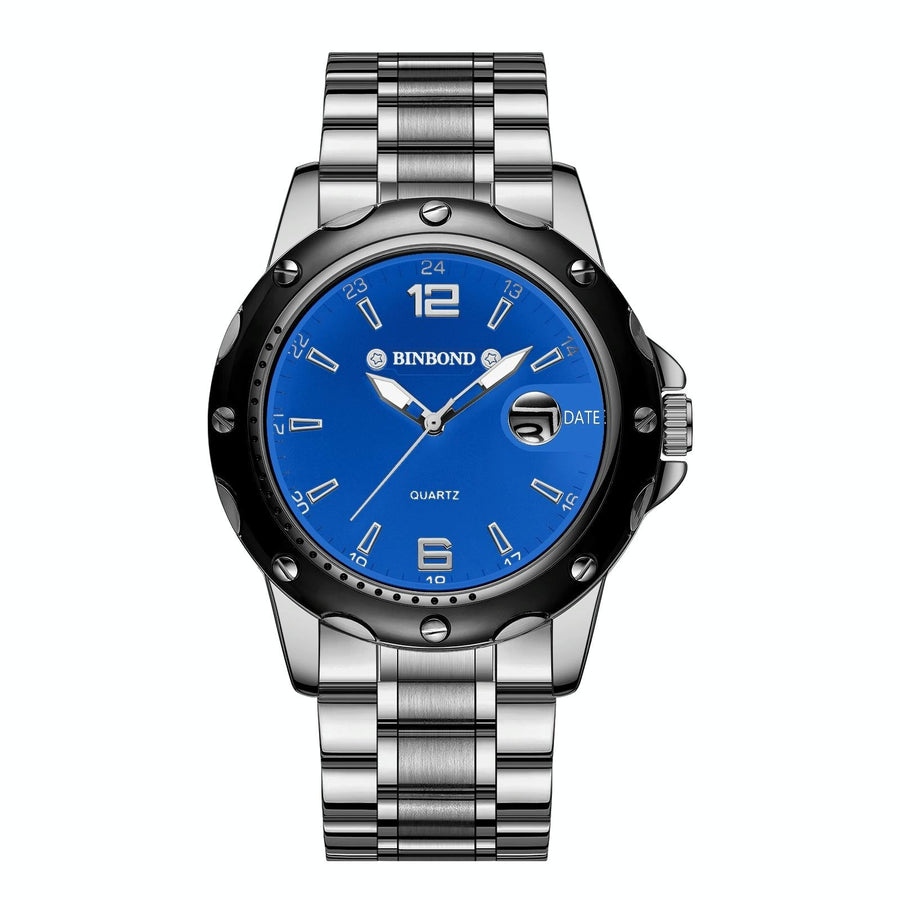 Waterproof Luminous Quartz Watch for Outdoor - White Steel-Blue