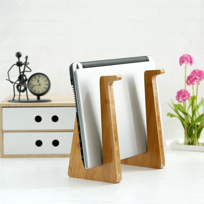 Bamboo Wood Desktop Storage Rack for Computers and Tablets