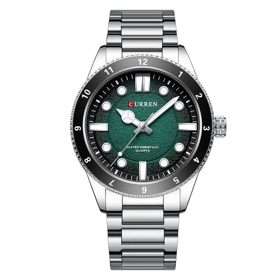 Men Steel Strap Business Quartz Watch - Sporty Design - White Shell Green