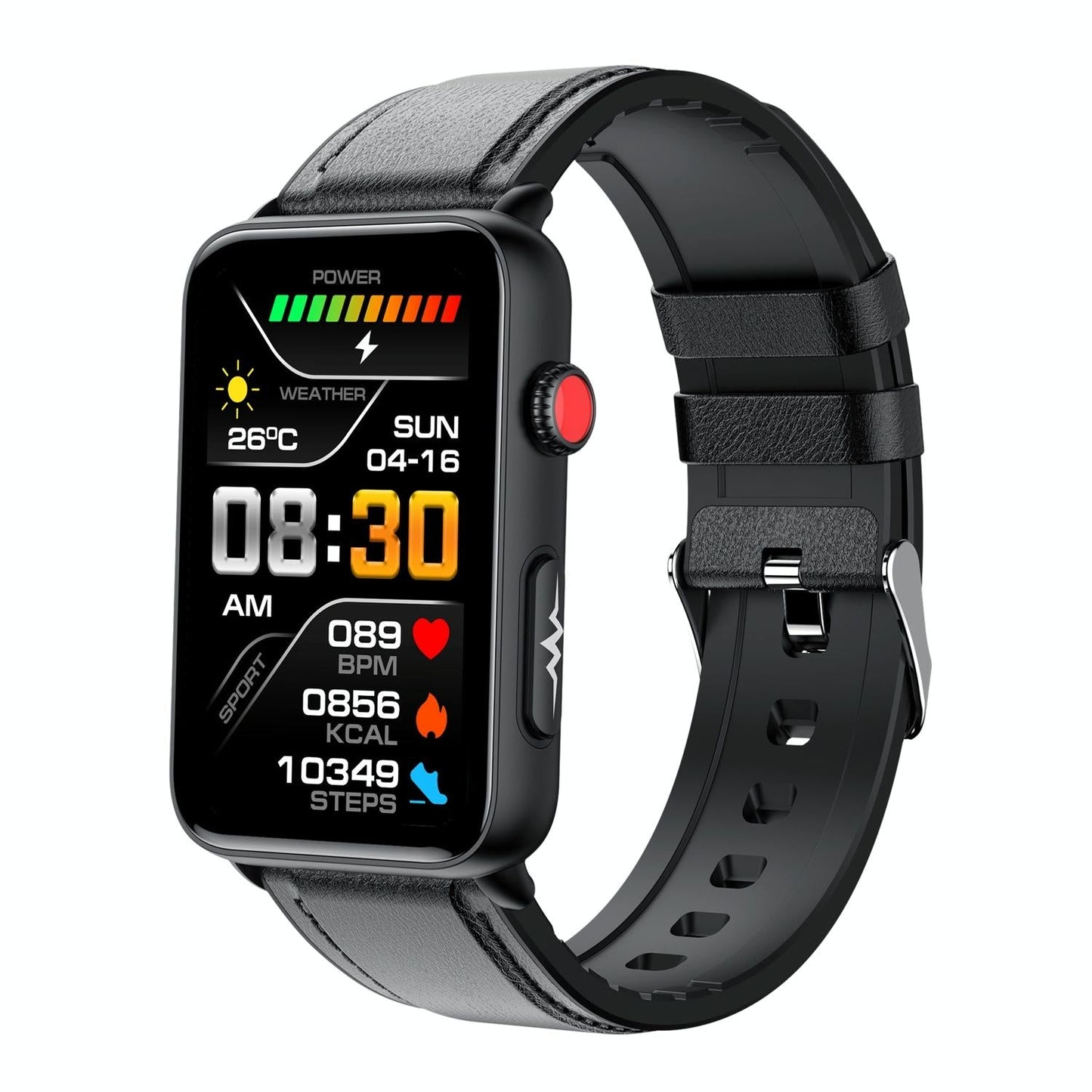 Bluetooth Smart Watch With Ecg Temperature And Heart Rate - Black Leather