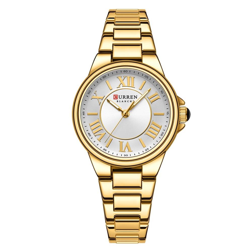 Waterproof Women Watch with Steel Strap - Casual Design - Golden Shell White