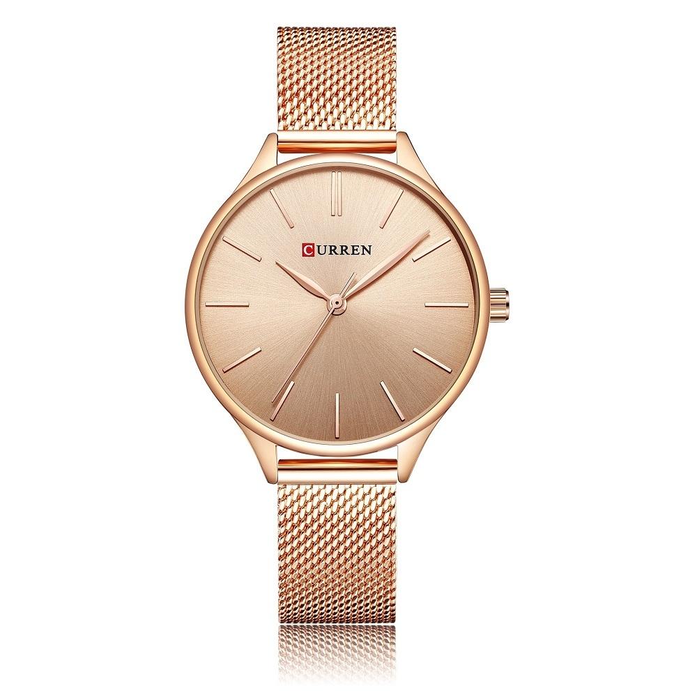 Waterproof Women Quartz Watch with Steel Strap - Casual Design - Rose Shell Rose Surface