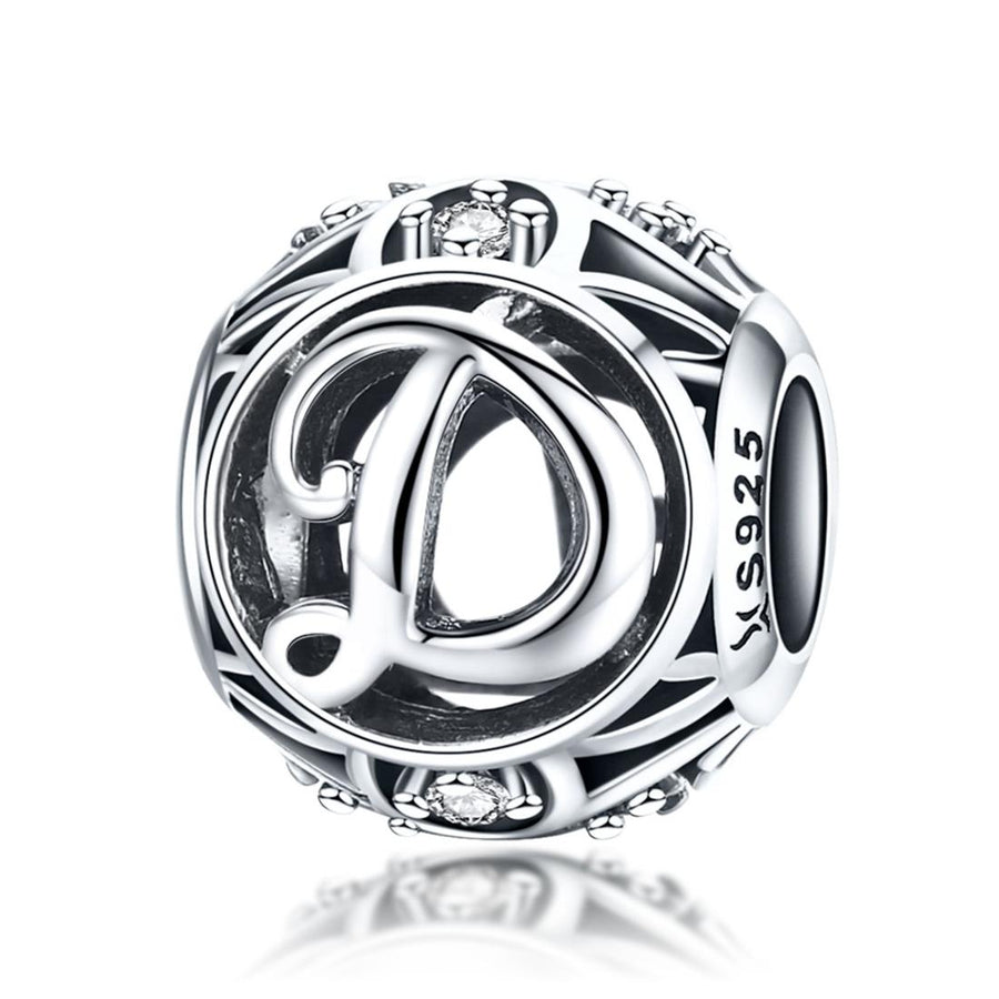 925 Sterling Silver 26 English Letter Beads For Diy Bracelets & Necklaces Style - D