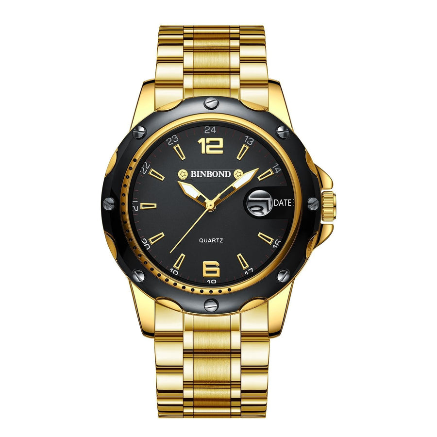 Waterproof Luminous Quartz Watch for Outdoor - Full Gold-Black-Gold Nail