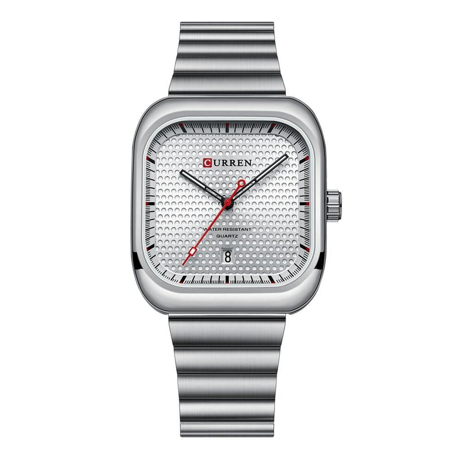 Men Square Steel Strap Quartz Watch - Casual Style - White Shell White