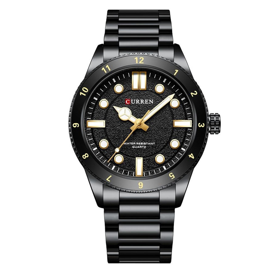 Men Steel Strap Business Quartz Watch - Sporty Design - Black Shell Black