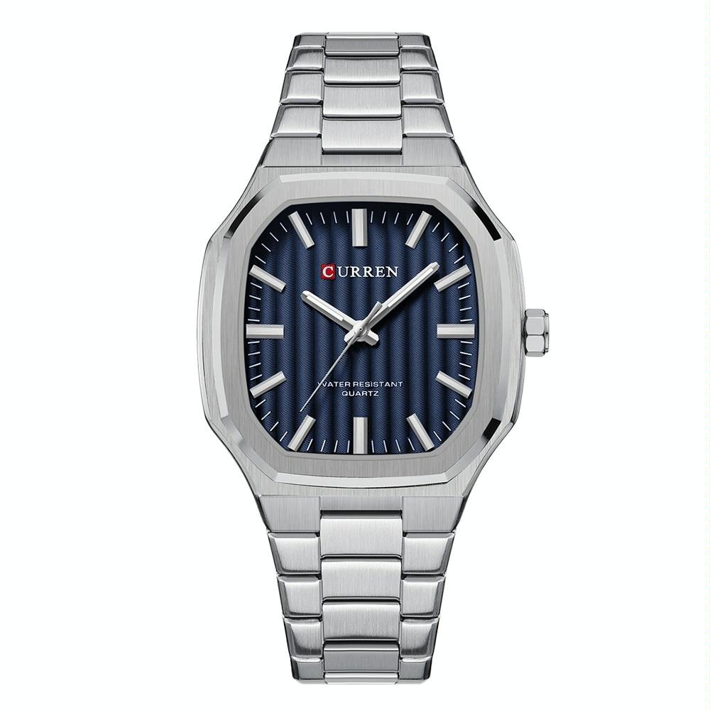 Men Quartz Watch with Steel Strap for Business - White Shell Blue