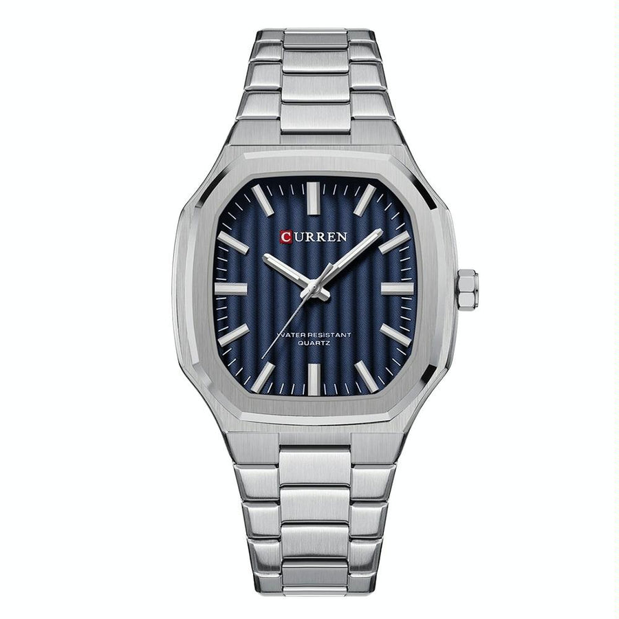 Men Quartz Watch with Steel Strap for Business - White Shell Blue