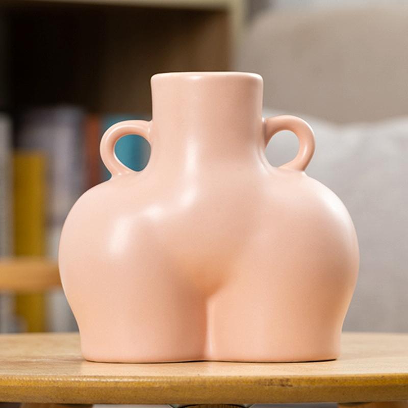 Large Matte Pink Ceramic Vase for Home Decor and Dried Flower Arrangements