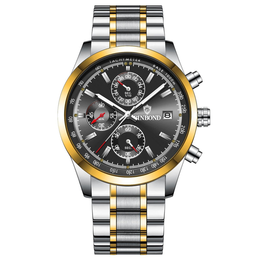Waterproof Luminous Quartz Watch - Multifunctional 30m - Inter-Gold-Black