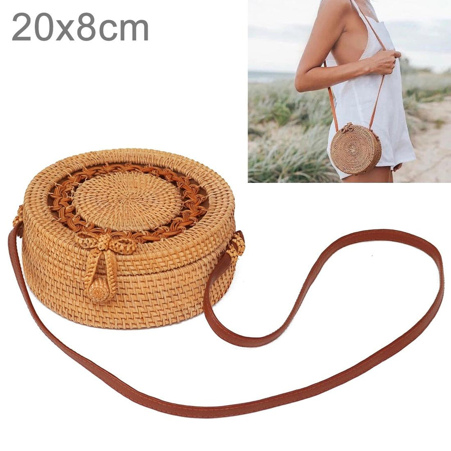 Handmade Sunflower Rattan Bag Vintage Art Beach Diagonal Bag 20X20X8Cm