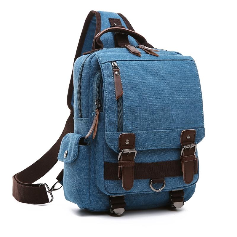 Blue Canvas Chest Bag For Outdoor Travel Lightweight