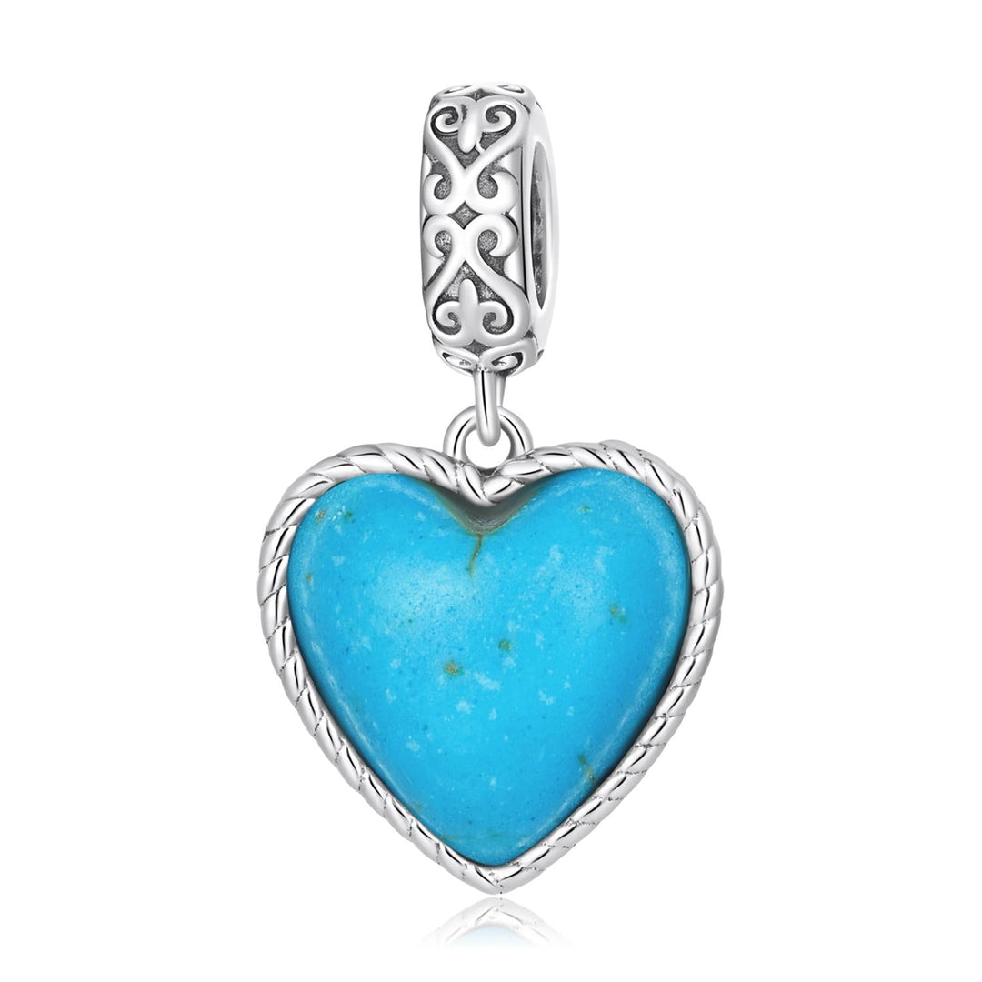 925 Sterling Silver Turquoise Heart Pendant For Diy Bracelets & Necklaces