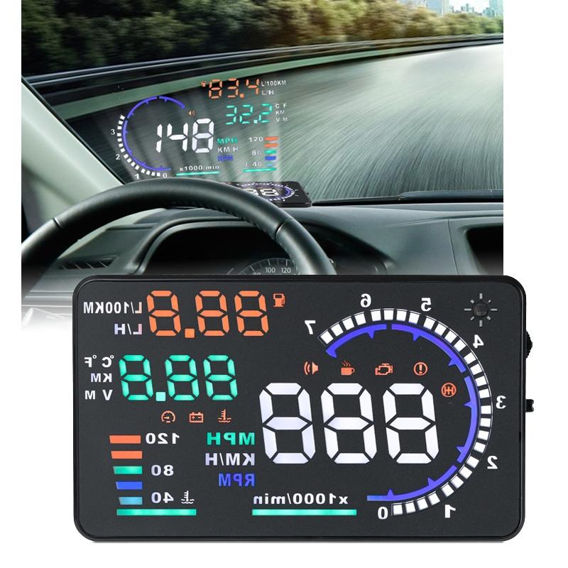 Car Obdii Hud Warning System 5.5 Inch Display Fuel Consumption Speed Alarm Water Temp Fault Diagnosis