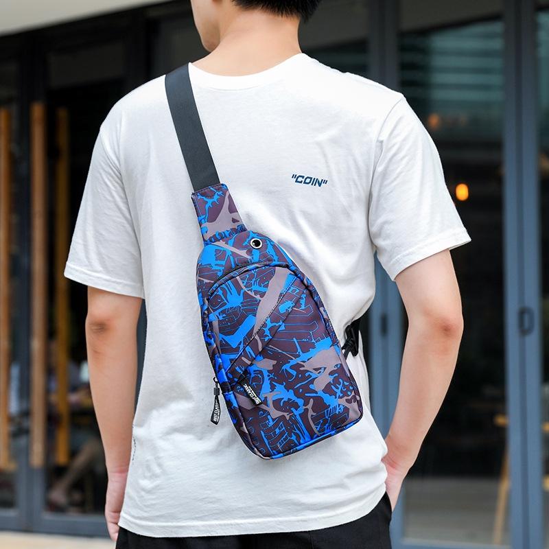 Men Oxford Cloth Chest Bag Graffiti Blue Ideal For Sports And Travel