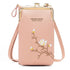 Black Embroidered Single Shoulder Phone Bag Wallet - Pink