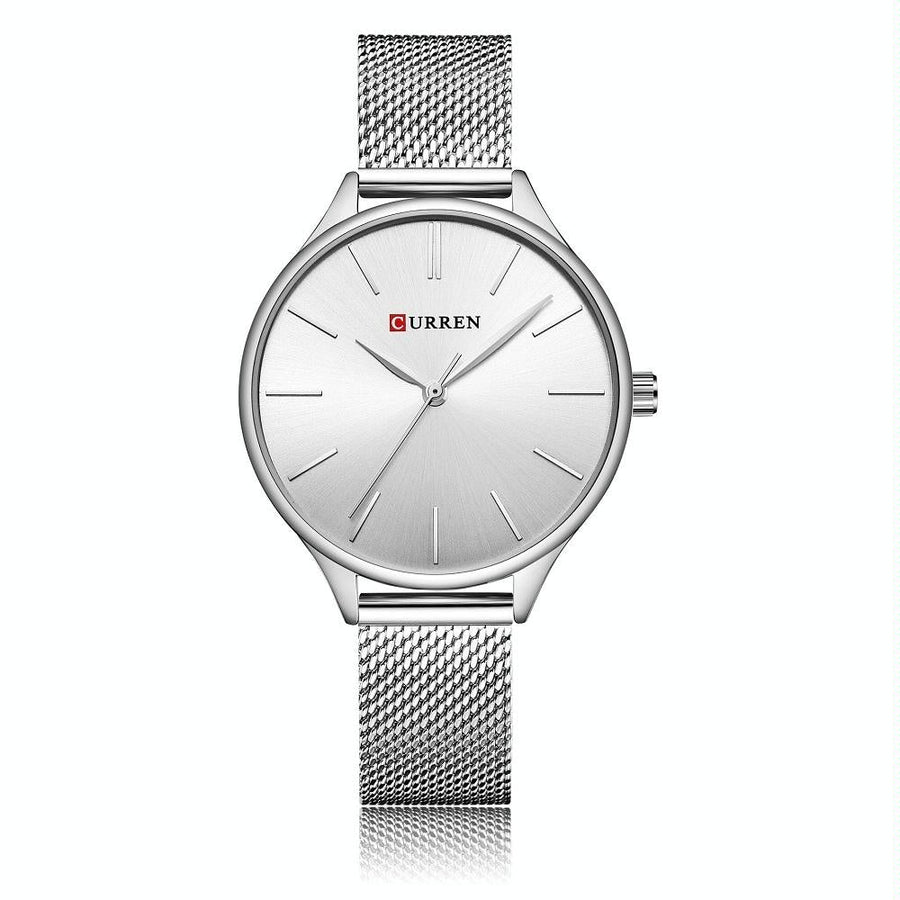 Waterproof Women Quartz Watch with Steel Strap - Casual Design - White Shell White Surface
