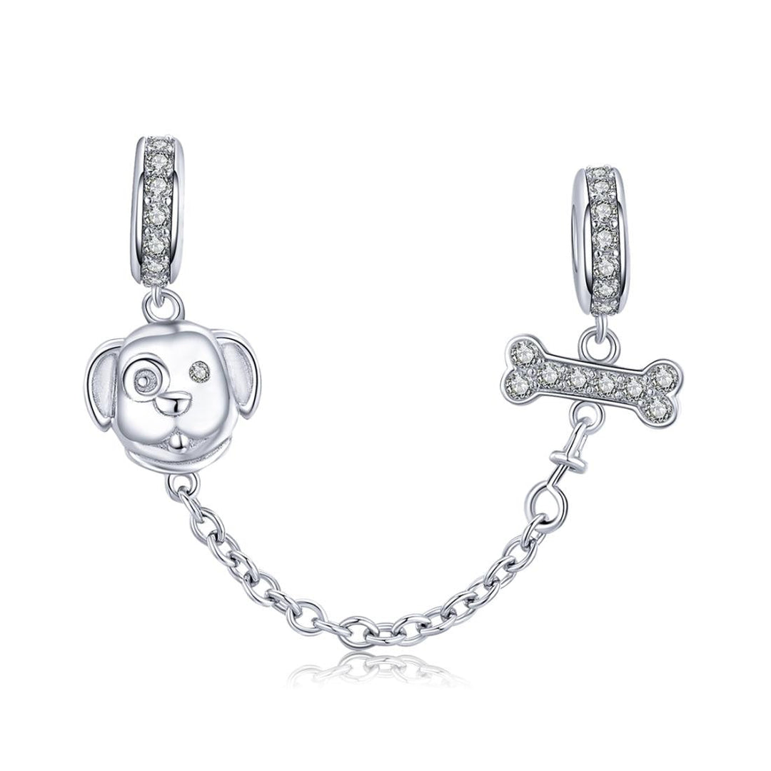 925 Sterling Silver Dog Beaded Safety Chain Bracelet