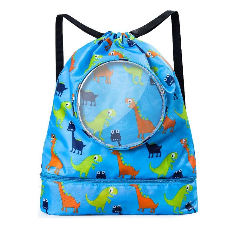 Blue Waterproof Drawstring Beach Bag L Size For Kids Wet & Dry Separation Shoulder Strap - Blue L