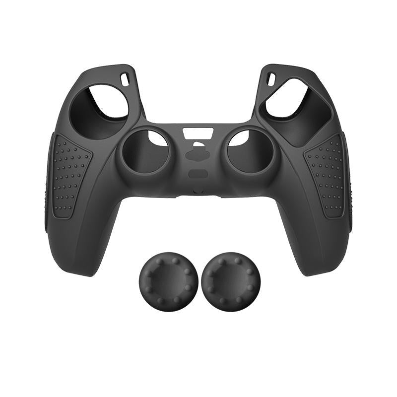 Black Silicone Protective Case for Ps5 Gamepad - Anti-skid Cover - Black + 2 Hats