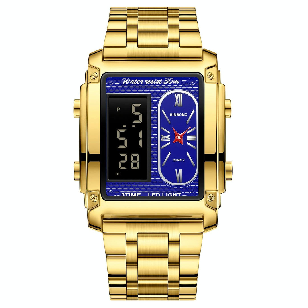 Waterproof Men Led Quartz Watch - Multifunctional Luminous - Metal-Blue