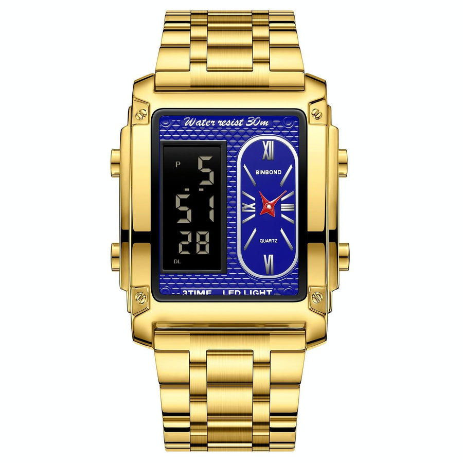 Waterproof Men Led Quartz Watch - Multifunctional Luminous - Metal-Blue