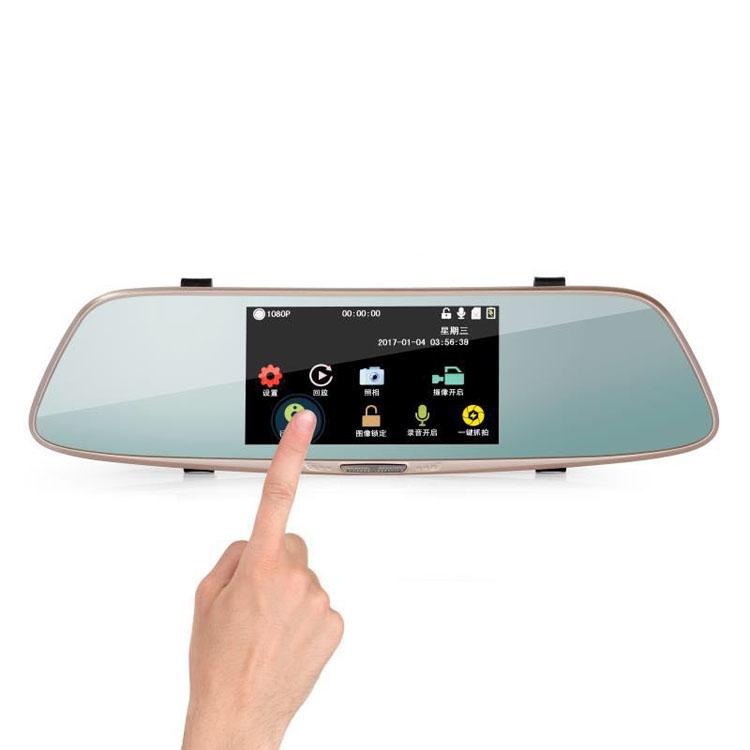 720p Dual Channel Car Black Box with 5 Ips Touch Screen Rear View Mirror