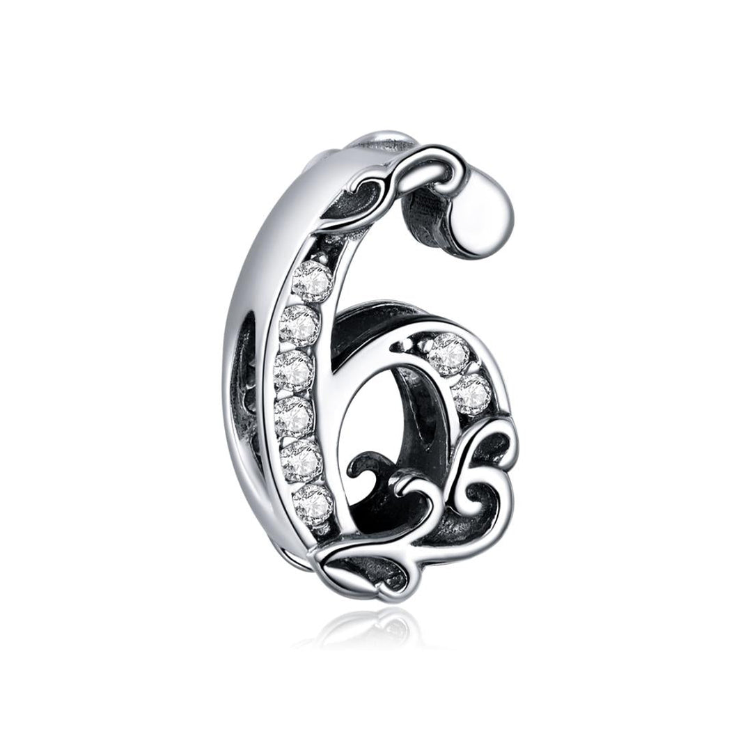 925 Sterling Silver Relief Number Series 0 9 Beads For Diy Bracelets And Necklaces Style - 6