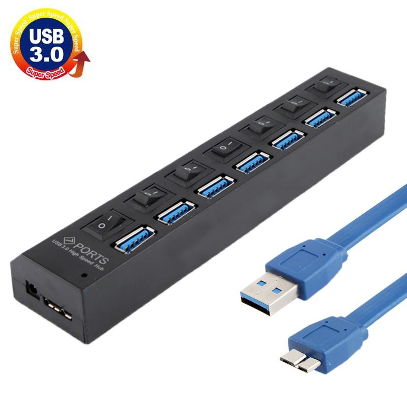 7-Port Usb 3.0 Hub 5Gbps Plug & Play 1Tb Support - Black