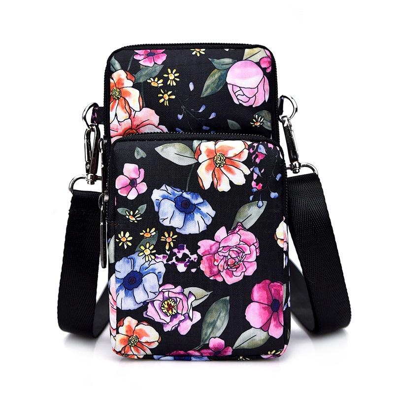 Animal Park Mini Crossbody Phone Wallet With Arm Band - Black Flower1