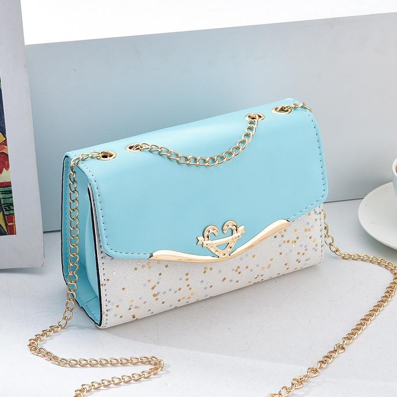 Sequined Messenger Shoulder Bag For Women Beige - Lake Blue