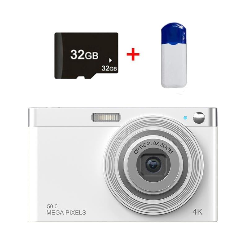 4k 8x Optical Zoom Telescopic Lens Digital Camera with Card Reader & 32g - White