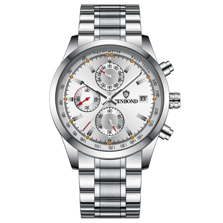 Waterproof Luminous Quartz Watch - Multifunctional 30m - White Steel-White