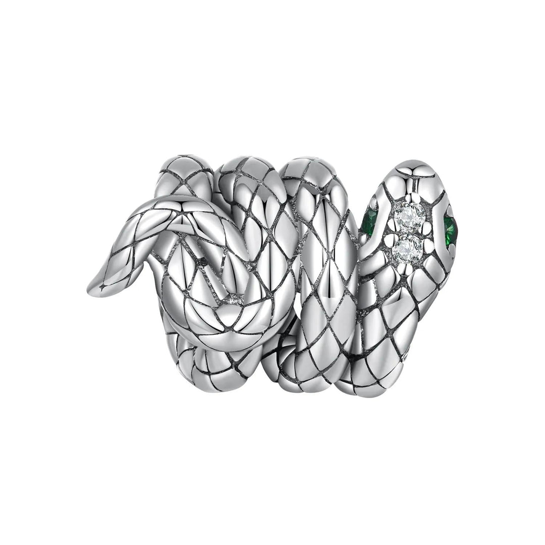 925 Sterling Silver Coiled Snake Pendant For Diy Bracelets