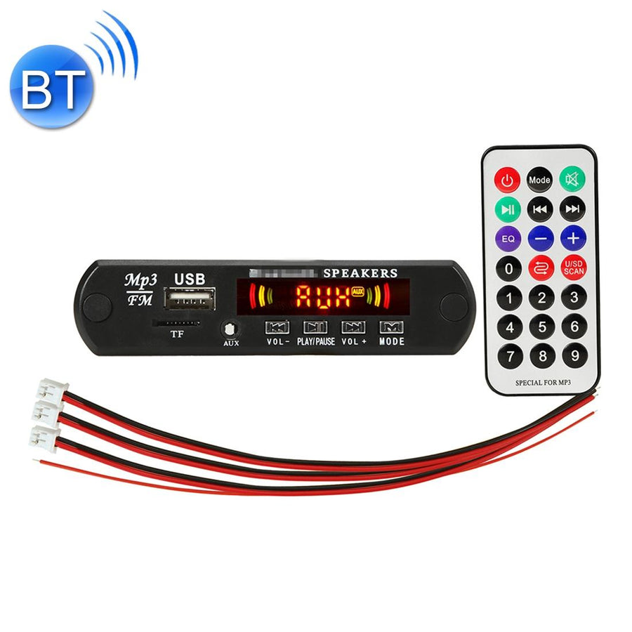 12V Car Mp3 Player Board With Fm Radio Bluetooth Recording Power Amp Remote - Usb / Tf / Aux