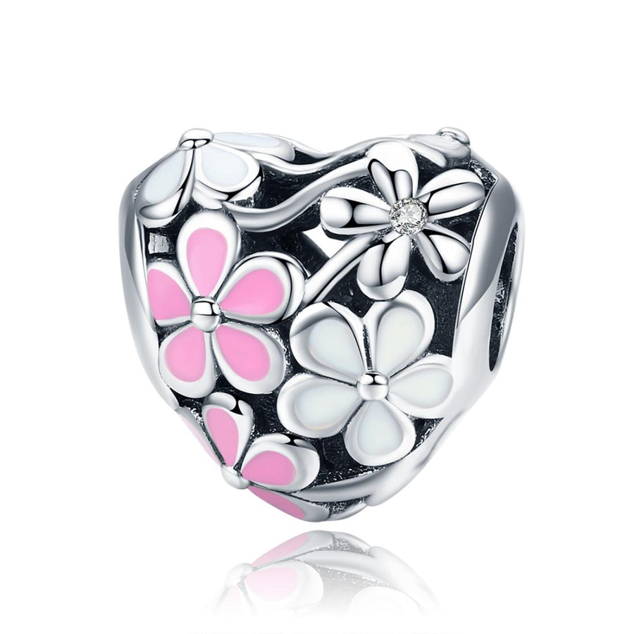 925 Sterling Silver Small Daisy Flower Heart Shaped Beads